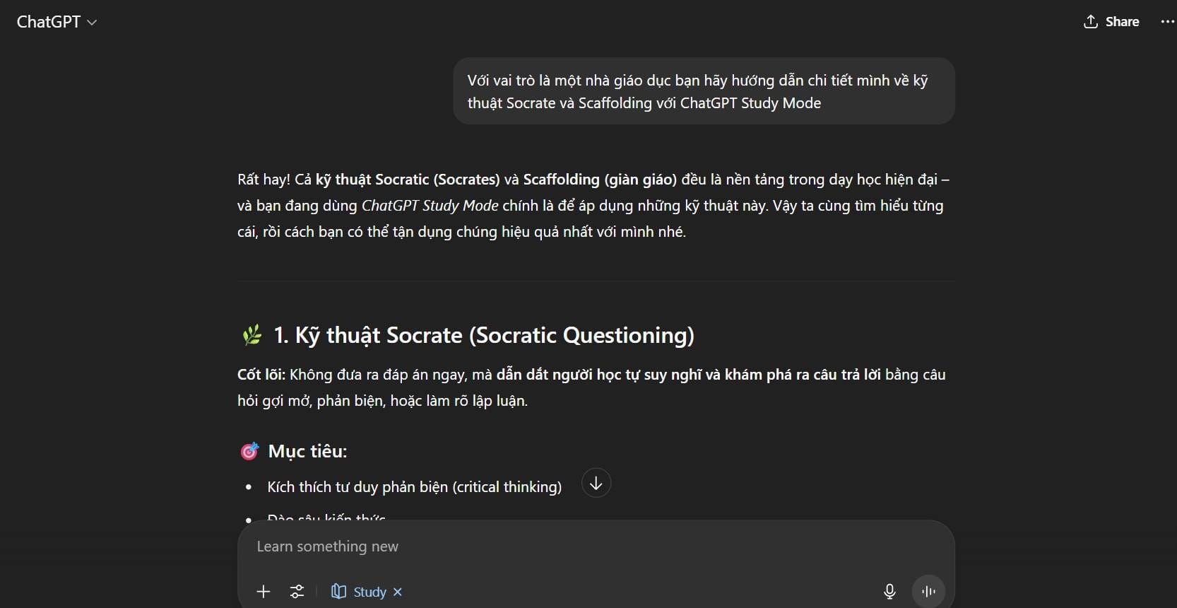 Tìm hiểu 2 kỹ thuật dạy học hiện đại Socrate và Scaffolding được tích hợp trong CHAT GPT STUDY MODE